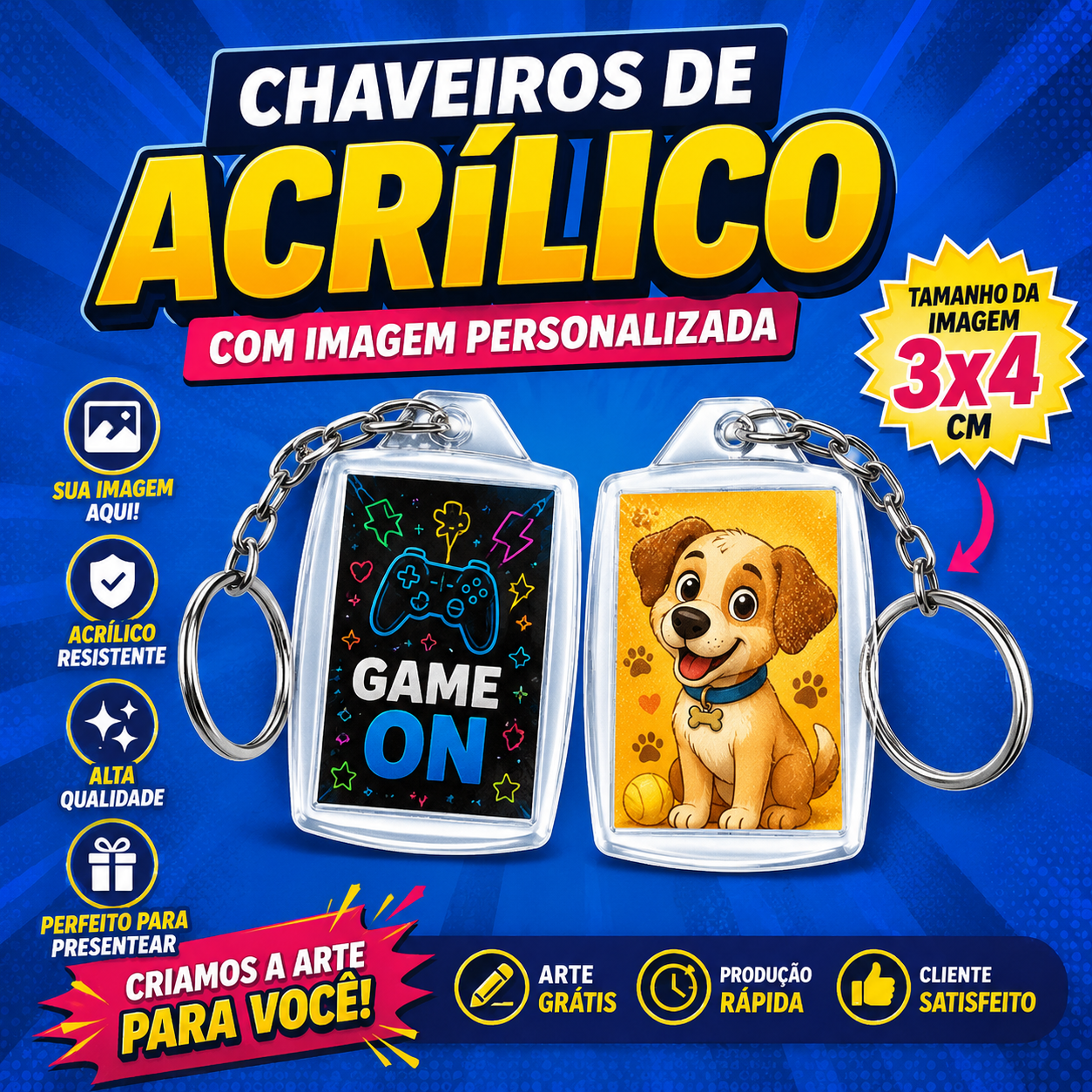Chaveiro de acrílico personalizado 3x4