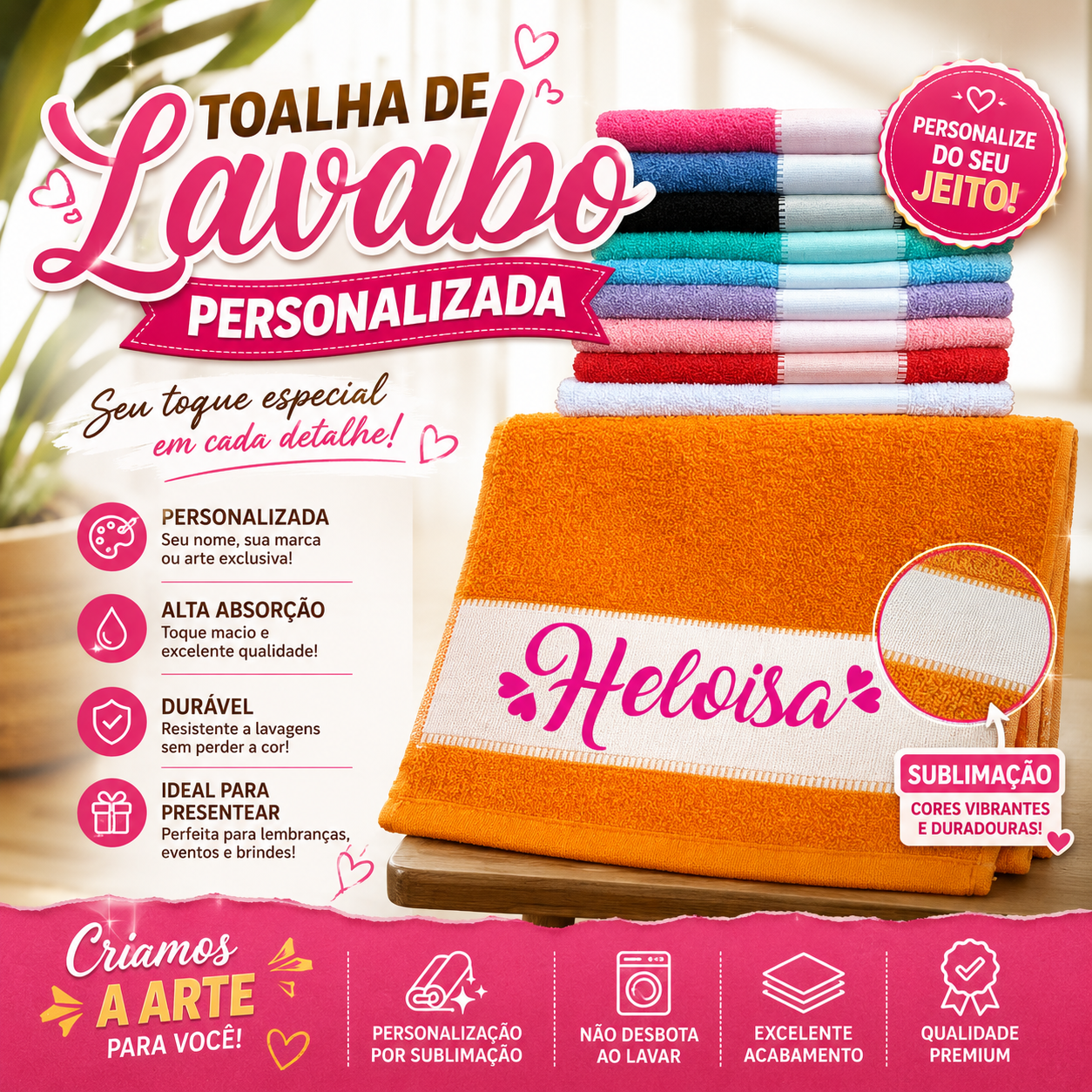 Toalha lavabo personalizada